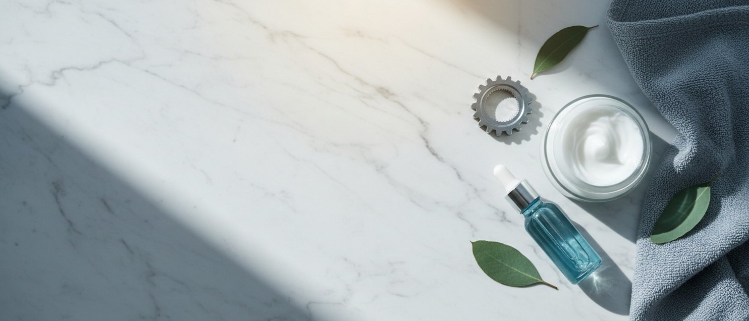 Pot de crème anti-rides et flacon compte-gouttes sur un plan de travail clair